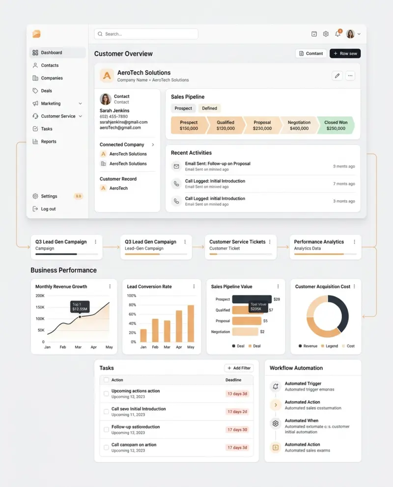 HubSpot CRM and business management dashboard